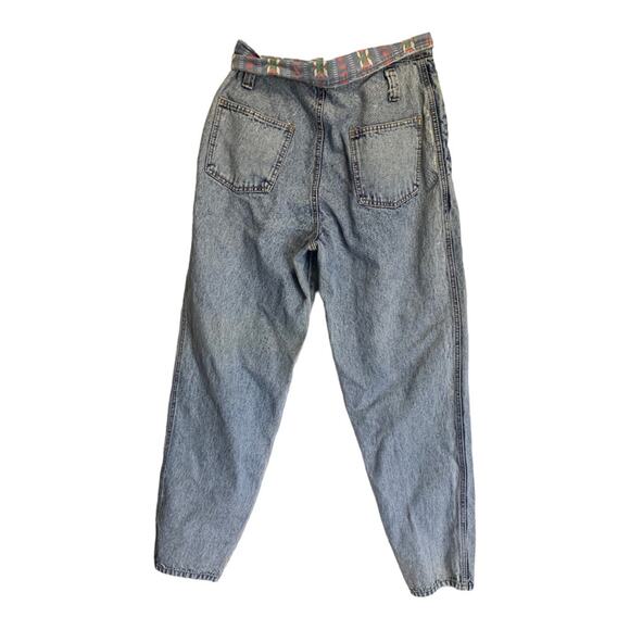Vintage 80s no problem womens 26 small 11/12 fold over paper bag jeans acid wash - Picture 2 of 12